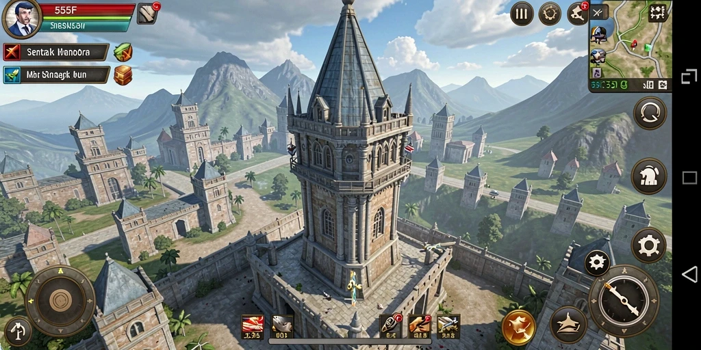 Tampilan gameplay mendebarkan di Tower Defense 555F.