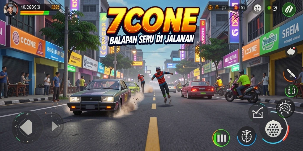 Gameplay balap yang intens dan mendebarkan dari 7CONE.