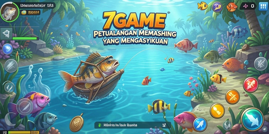 Screenshot gameplay <strong>7GAME</strong> menunjukkan momen menangkap ikan besar yang menegangkan.