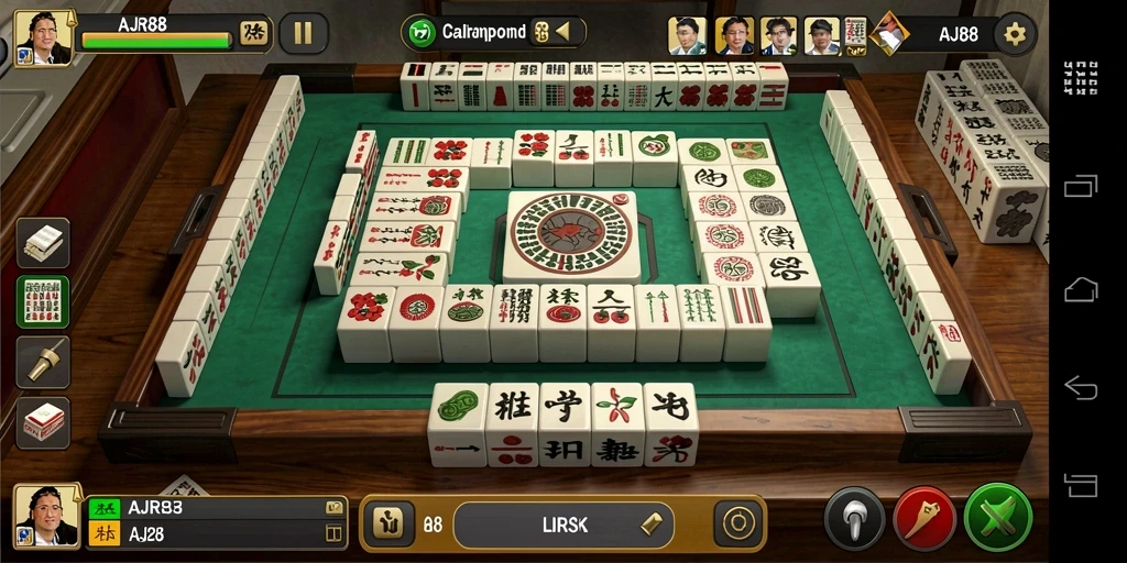 Tampilan gameplay AJR88 yang menarik dengan ubin Mahjong berwarna-warni.