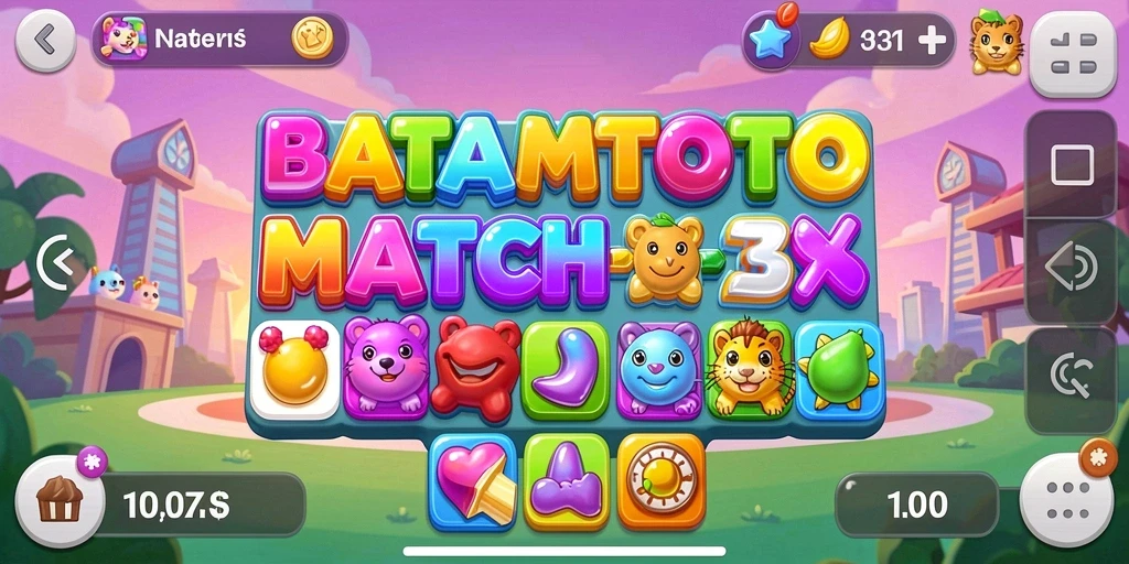Screenshot gameplay <strong>BATAMTOTO</strong> yang menampilkan kombinasi match-3 yang seru.