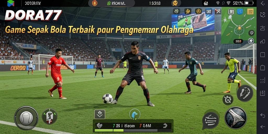 Screenshot DORA77 menampilkan aksi seru di lapangan sepak bola.