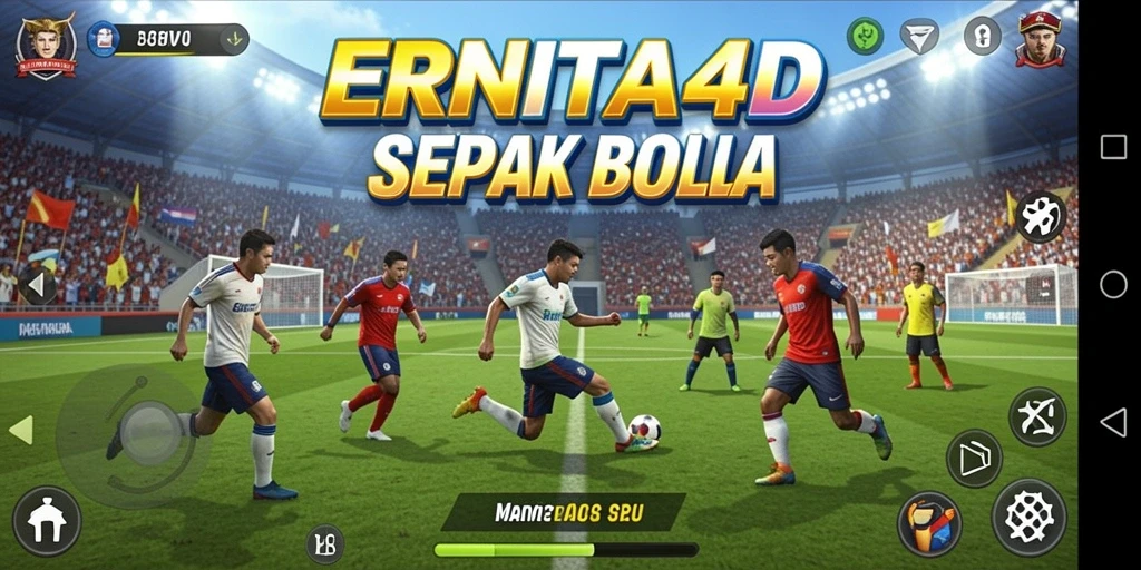 Screenshot menampilkan aksi mendebarkan dari pertandingan sepak bola dalam ERNITA4D.