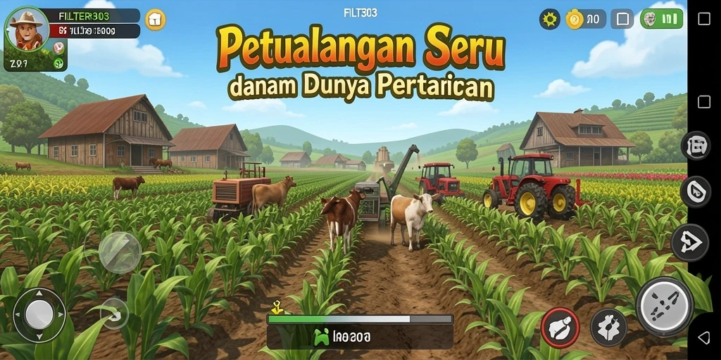 Tampilan menarik dari gameplay FILTER303 saat bertani.