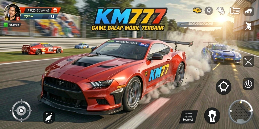 Gameplay seru KM777 saat balapan di lintasan yang menantang.