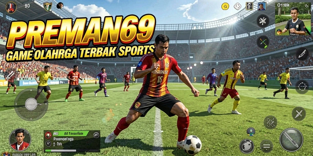 Screenshot utama menunjukkan aksi seru dalam pertandingan olahraga.