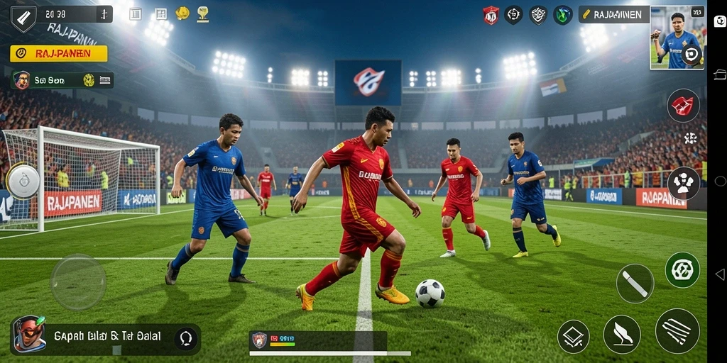 Screenshot gameplay RAJAPANEN menampilkan aksi dramatis di lapangan.