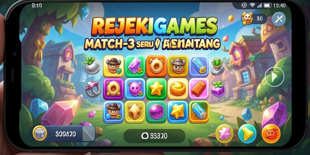 Gameplay seru di REJEKIGAMES dengan tantangan Match-3.