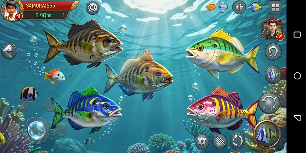 Tampilan gameplay menarik dari <strong>SAMURAI555</strong> saat menangkap ikan.