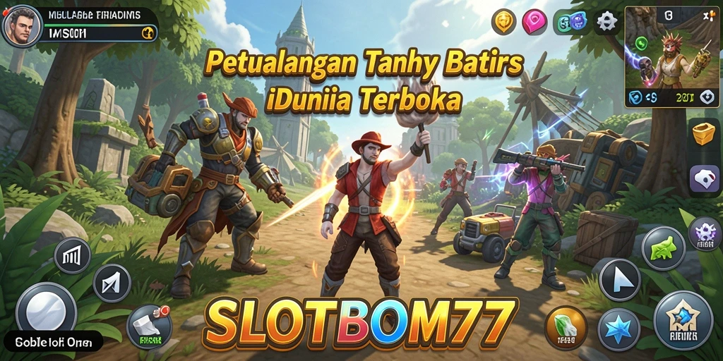 Tampilan utama gameplay SLOTBOM77 dalam dunia terbuka yang luas.