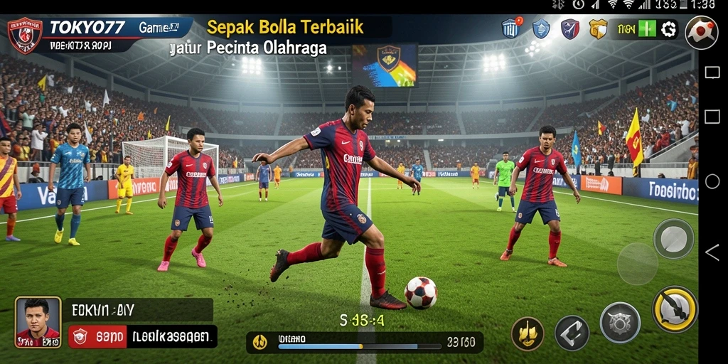 Tangkapan layar gameplay TOKYO77 yang menampilkan aksi sepak bola yang seru.